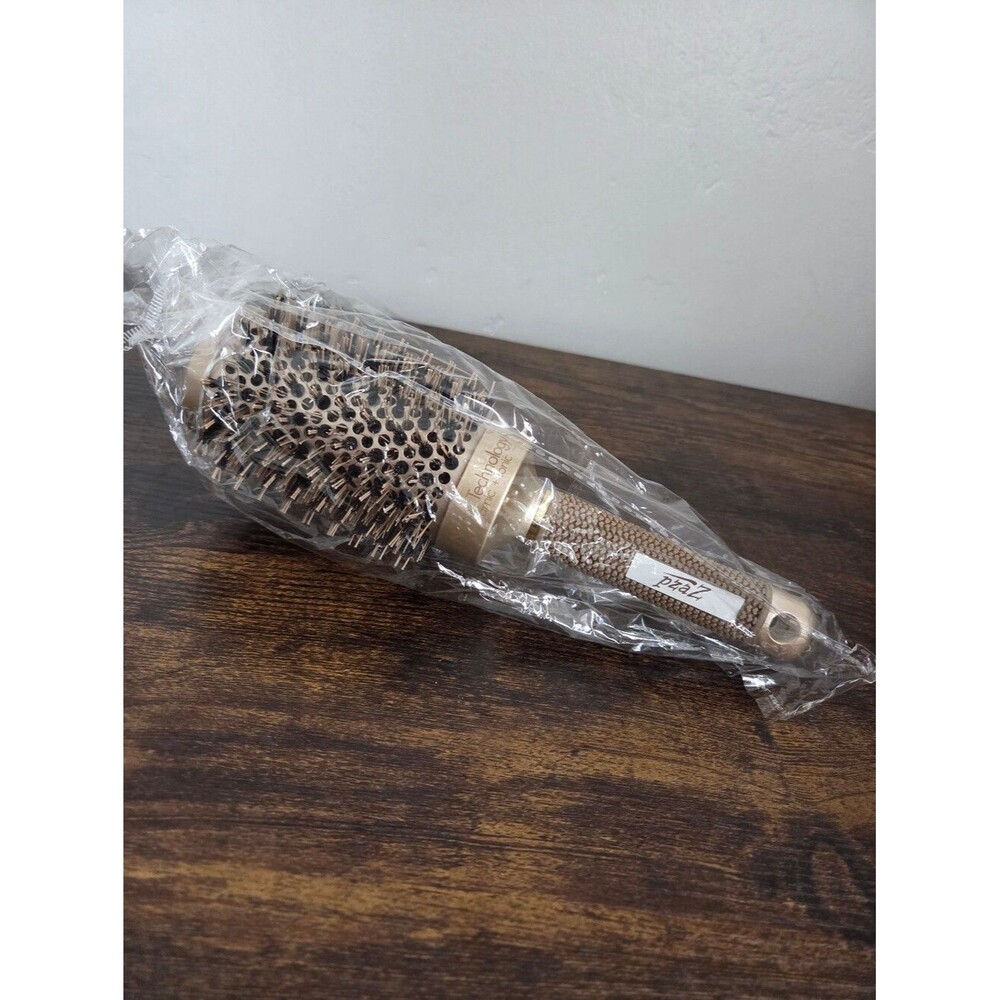 NEW Pzaz Hair Curling Round Brush Ceramic Bristle Wet Combing Gold